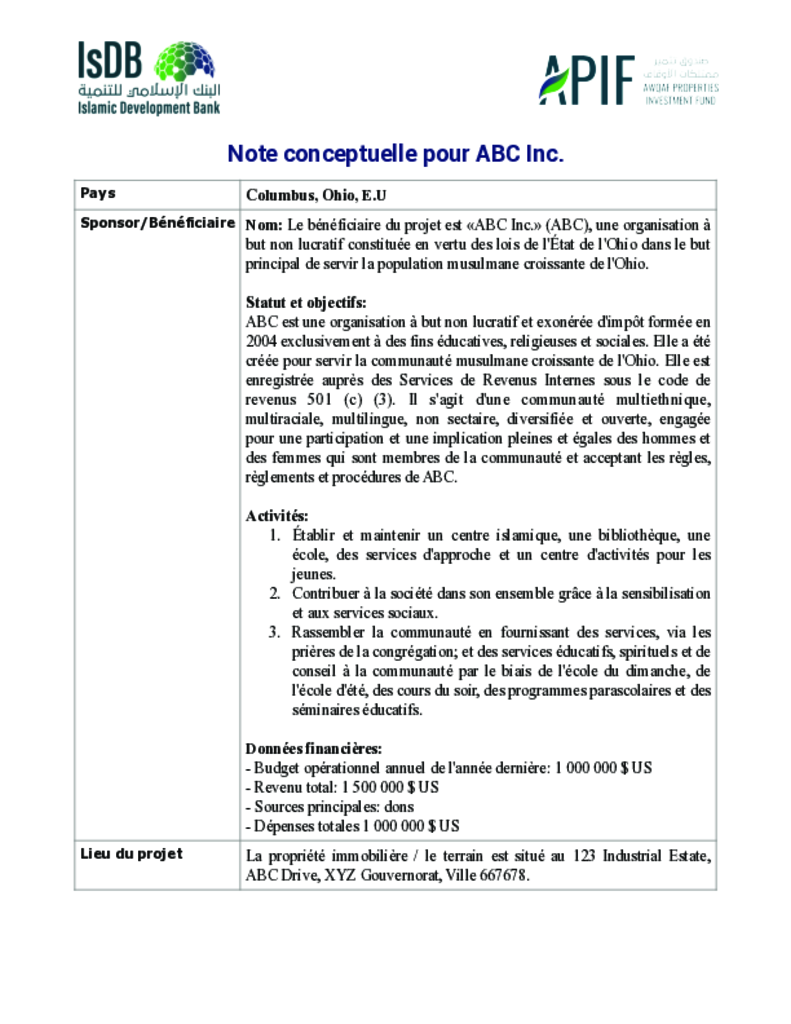Exemple de formulaire de demande